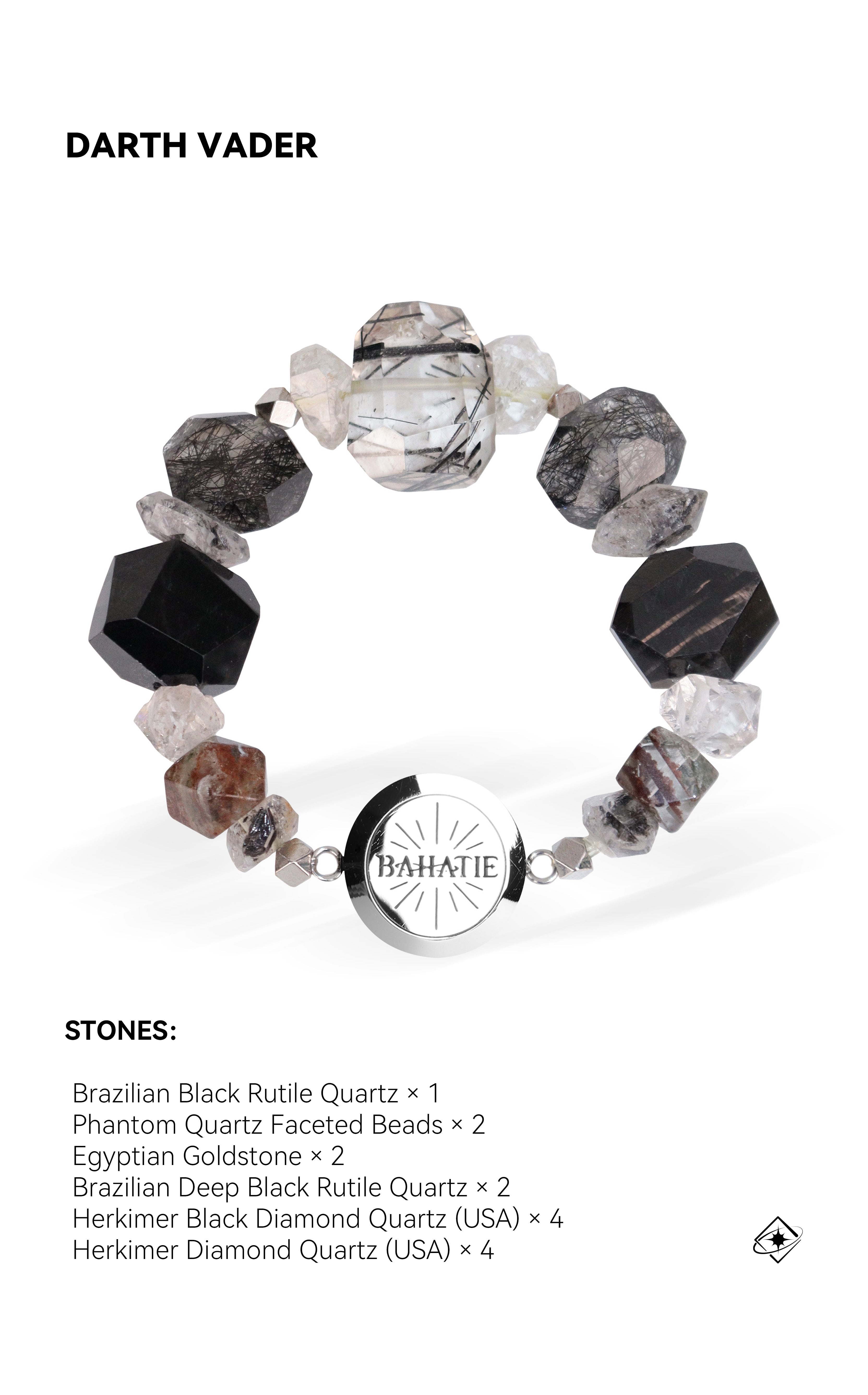 Darth Vader Black Rutile Quartz Crystal Aromatherapy Bracelet